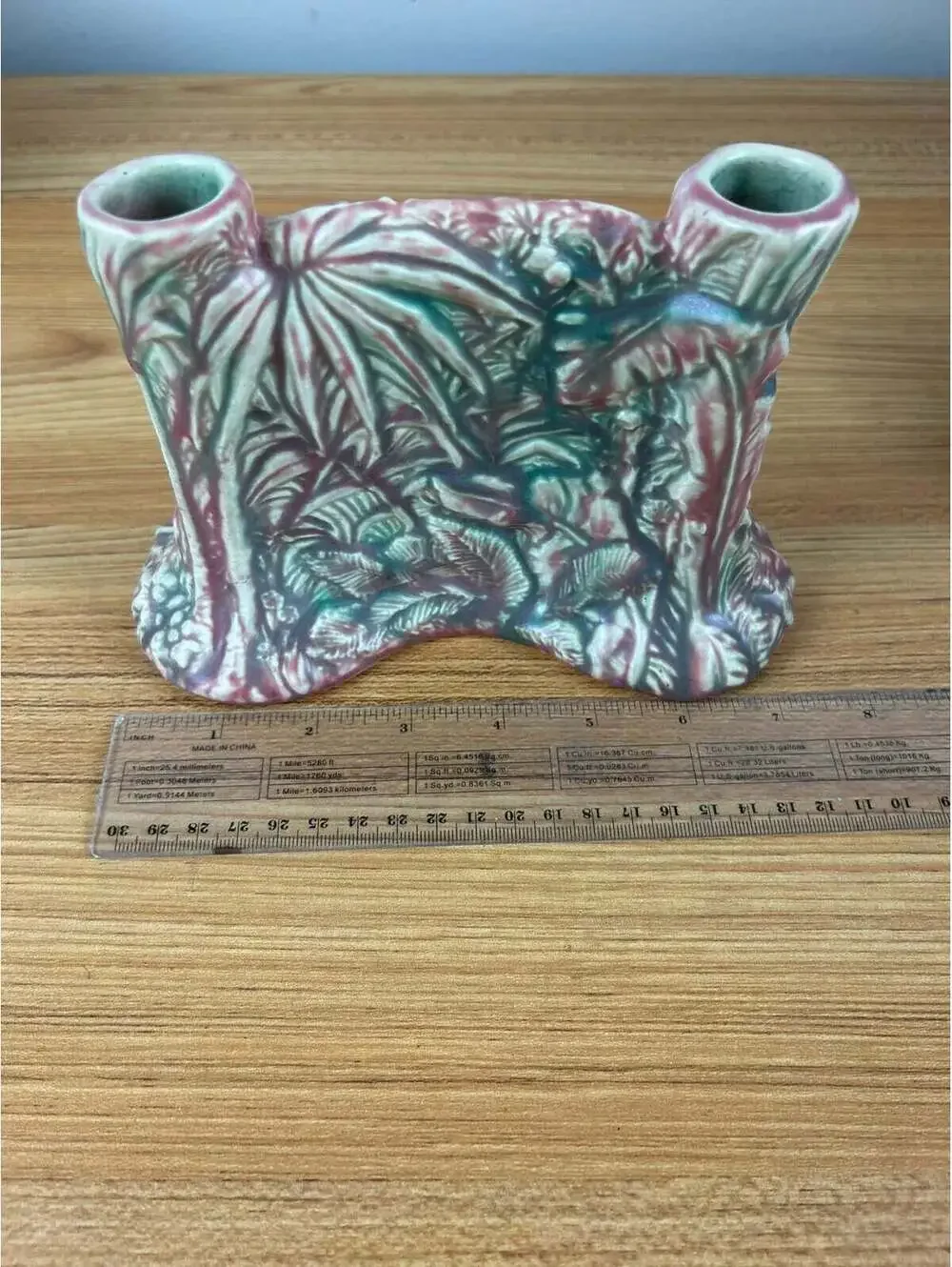 Weller Marvo 1920s Art Pottery Rare Pink & Green Glaze Double Bud Vase